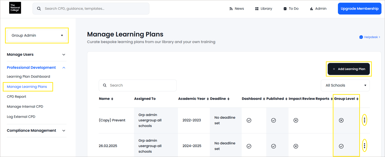 How to create a Group Level Learning Plan and assign training to staff